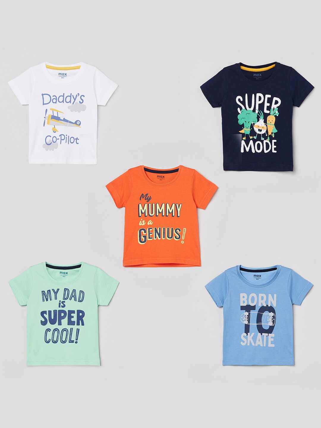 max Boys Pack of 5 Printed T-shirt, Multi