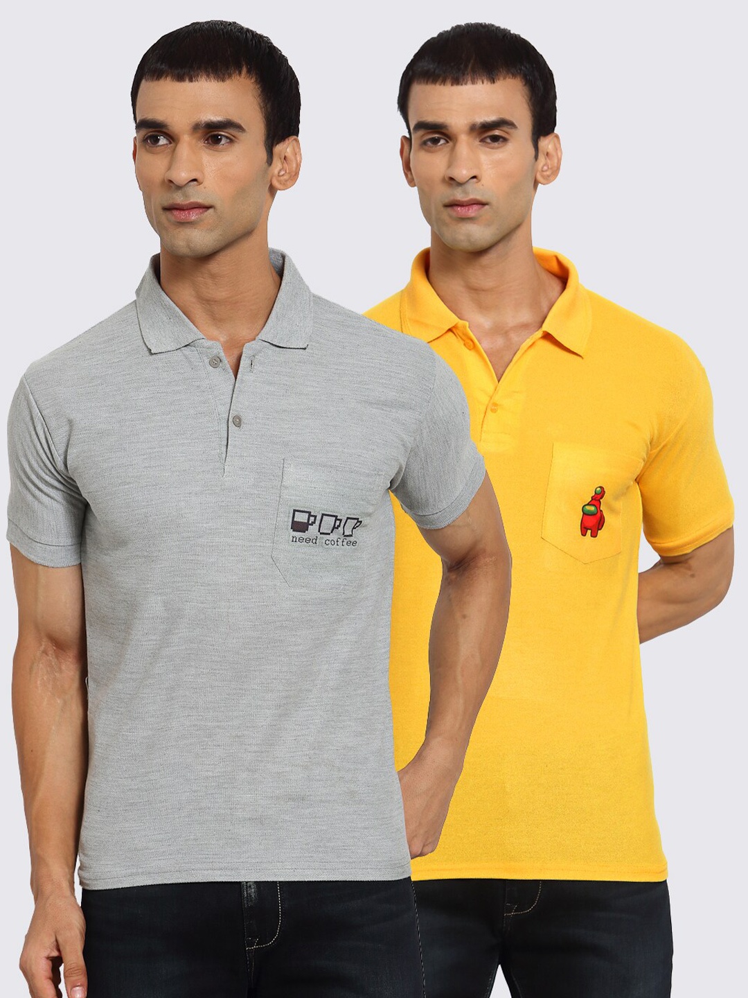 KLOTTHE Men Grey 2 Polo Collar Pockets T-shirt