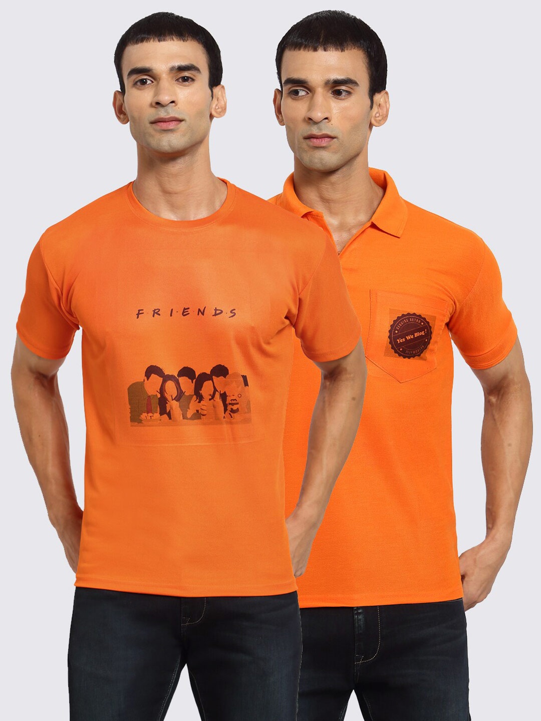 KLOTTHE Men Pack of 2 Printed T-shirts, Orange