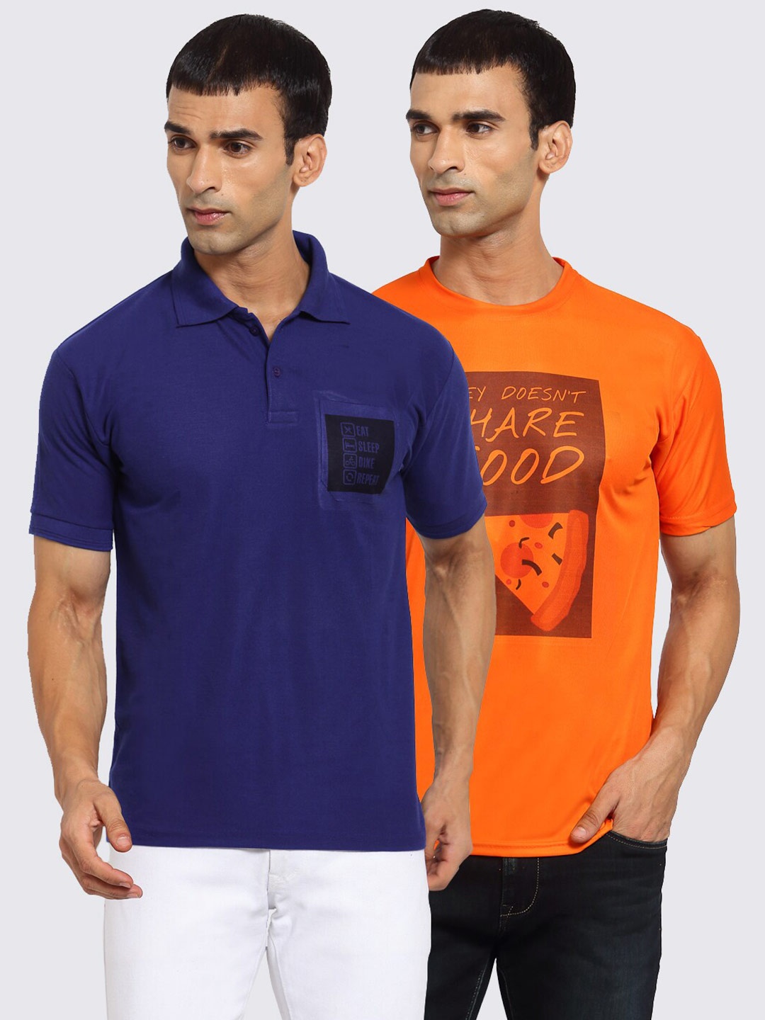 KLOTTHE Men Pack of 2 Printed T-shirts, Navy blue