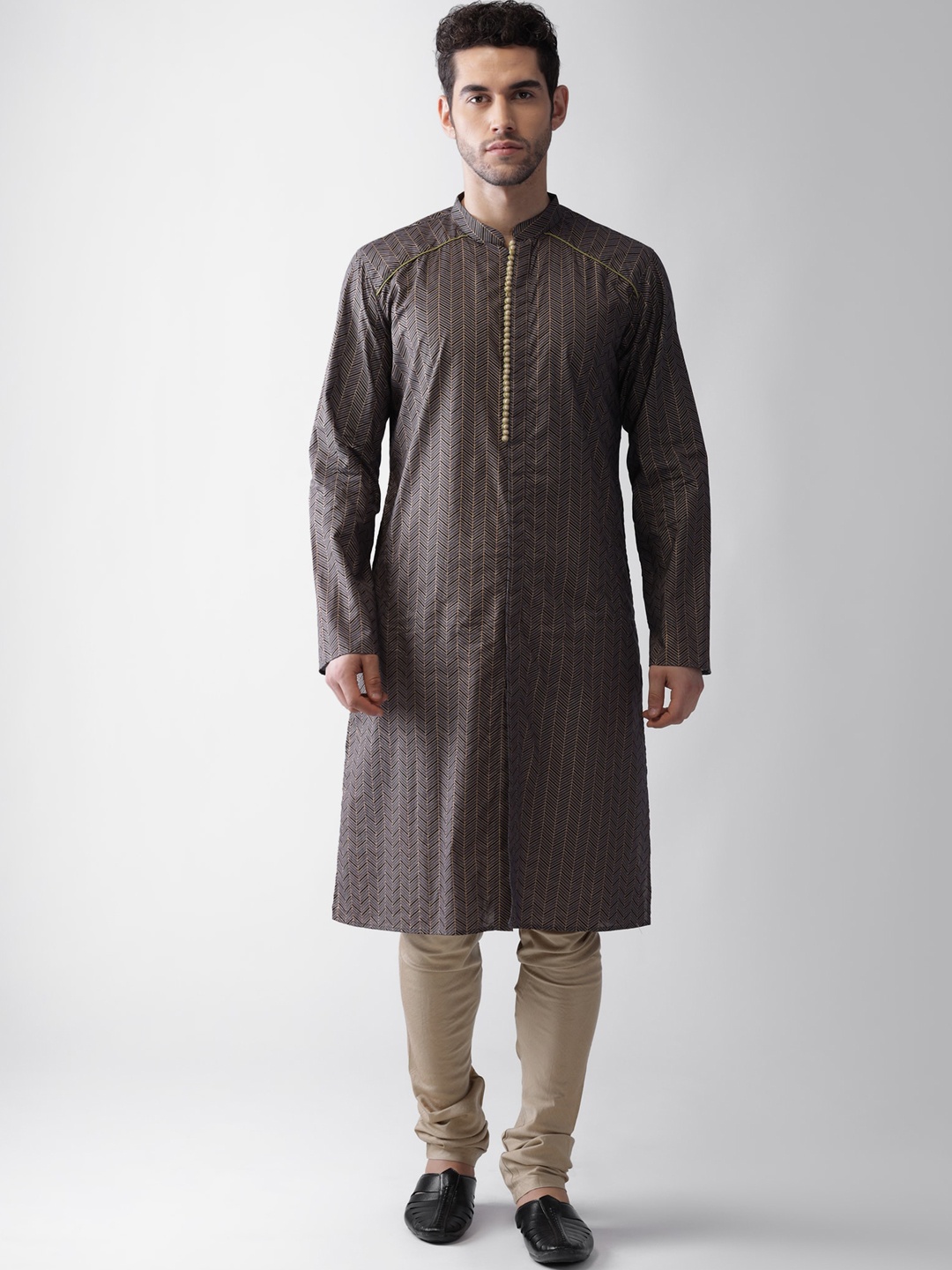 Vartah Men Black Geometric Printed A- Line Kurta