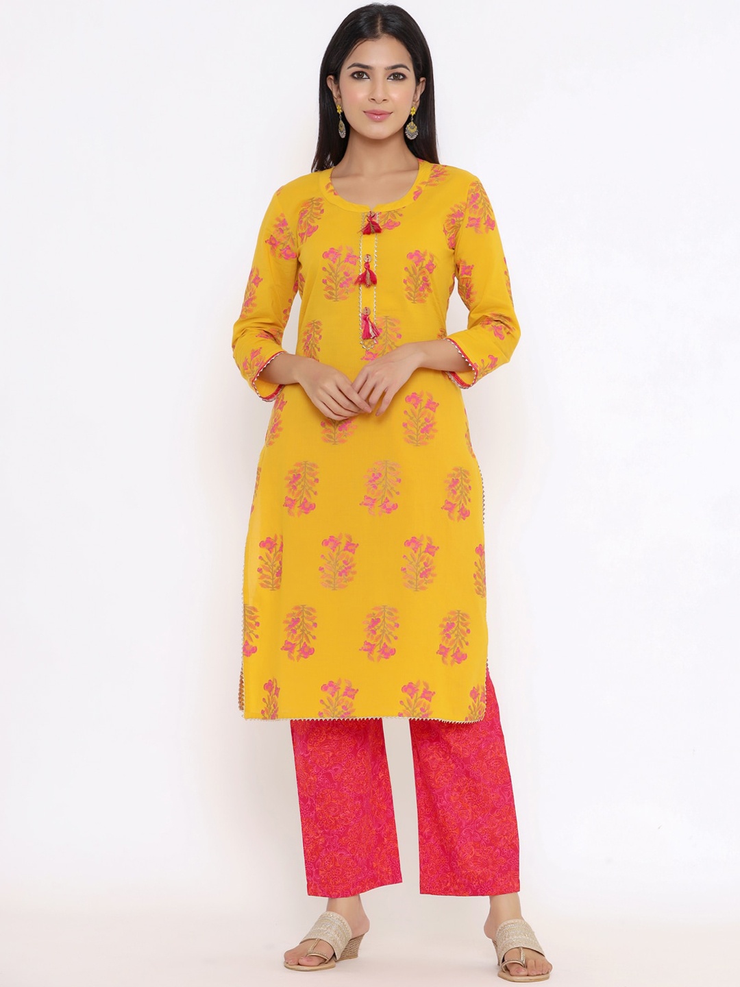 Indian Virasat Women Yellow & Pink Ethnic Motifs Printed Pure Cotton Kurta with Palazzos
Indian Virasat Women Yellow & Pink Ethnic Motifs Printed Pure Cotton Kurta with Palazzos