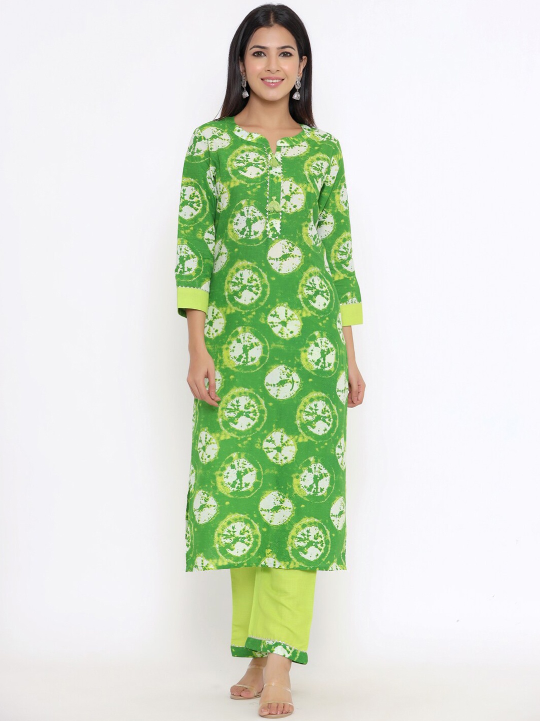 Indian Virasat Women Green & Lime Green Bandhani Printed Pure Cotton Kurta with Palazzos
Indian Virasat Women Green & Lime Green Bandhani Printed Pure Cotton Kurta with Palazzos