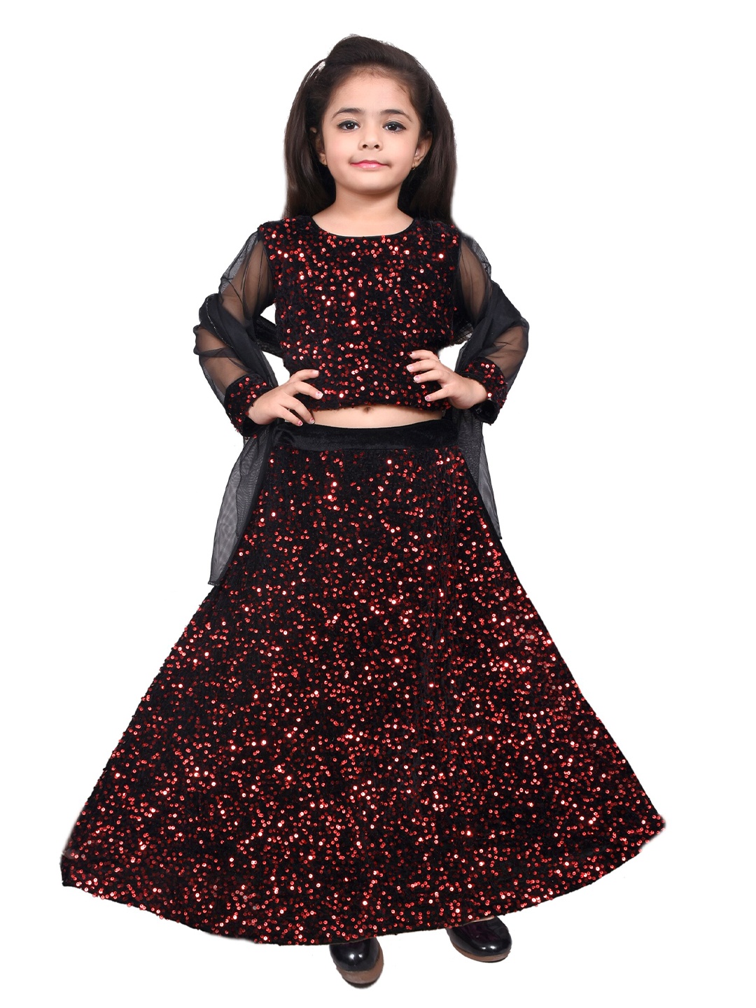 SKY HEIGHTS Girls Red & Black Embellished Sequinned Ready to Wear Lehenga & Blouse With Dupatta
SKY HEIGHTS Girls Red & Black Embellished Sequinned Ready to Wear Lehenga & Blouse With Dupatta