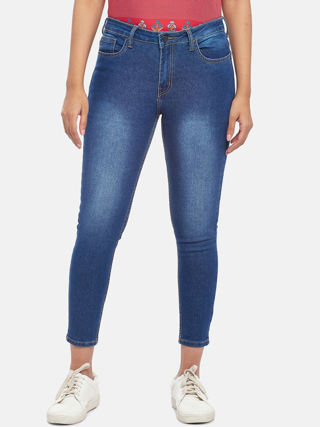 People Women Blue Slim Fit Heavy Fade Jeans