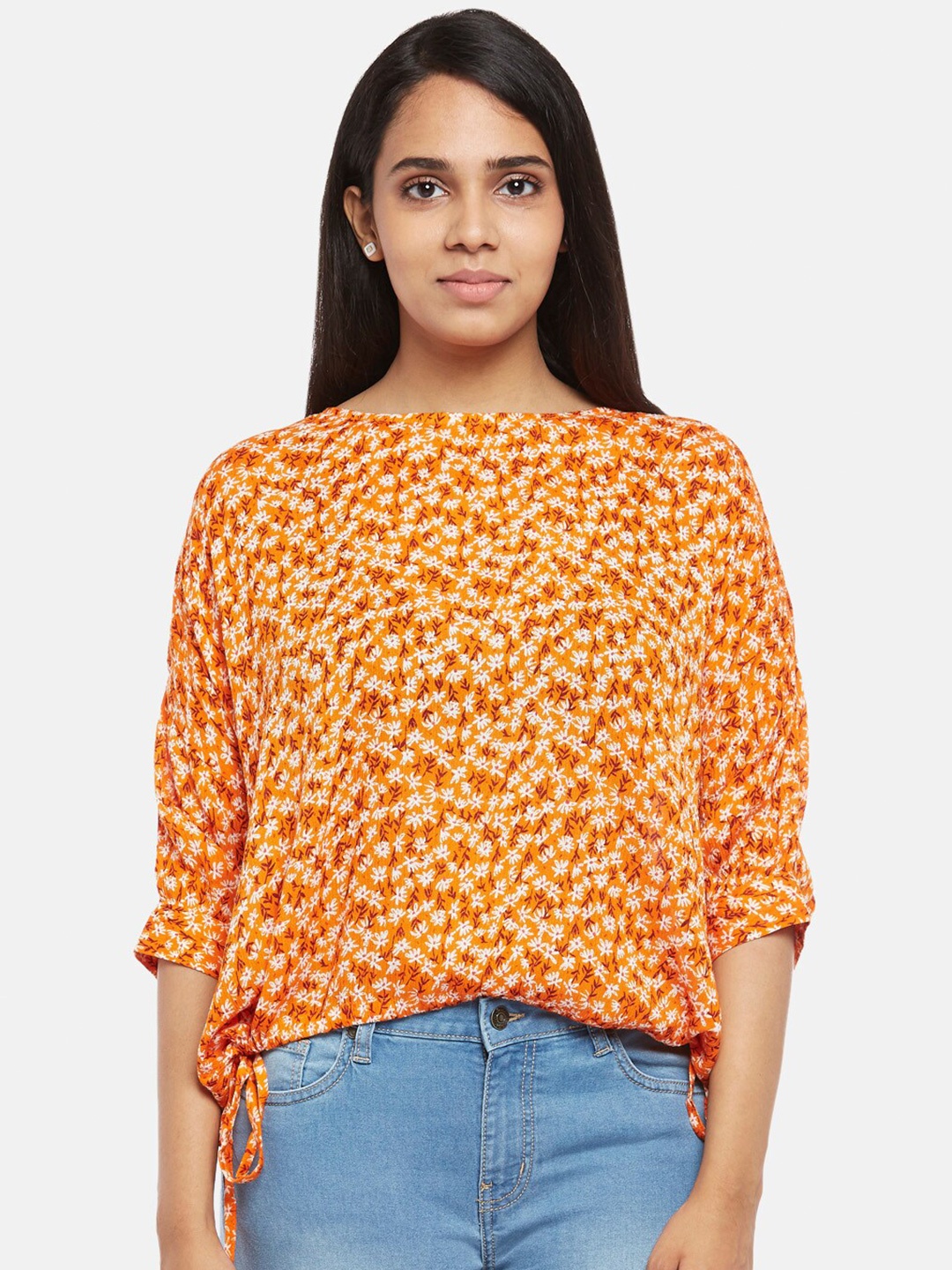 People Women Yellow Floral Regular Top