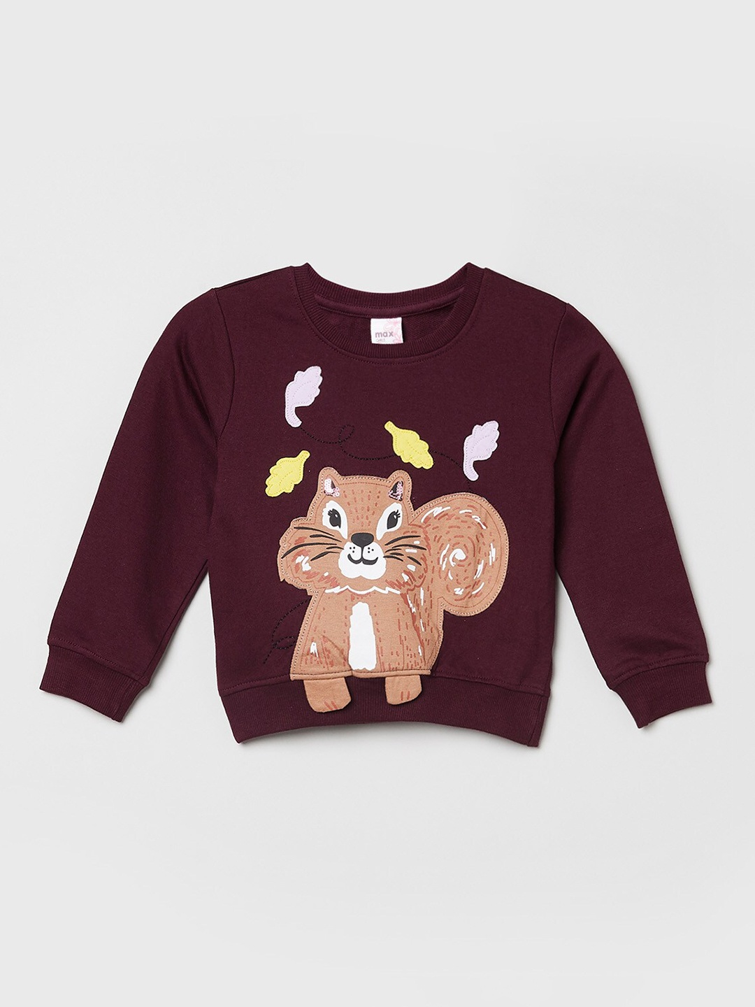 max Girls Purple Printed Applique T-shirt