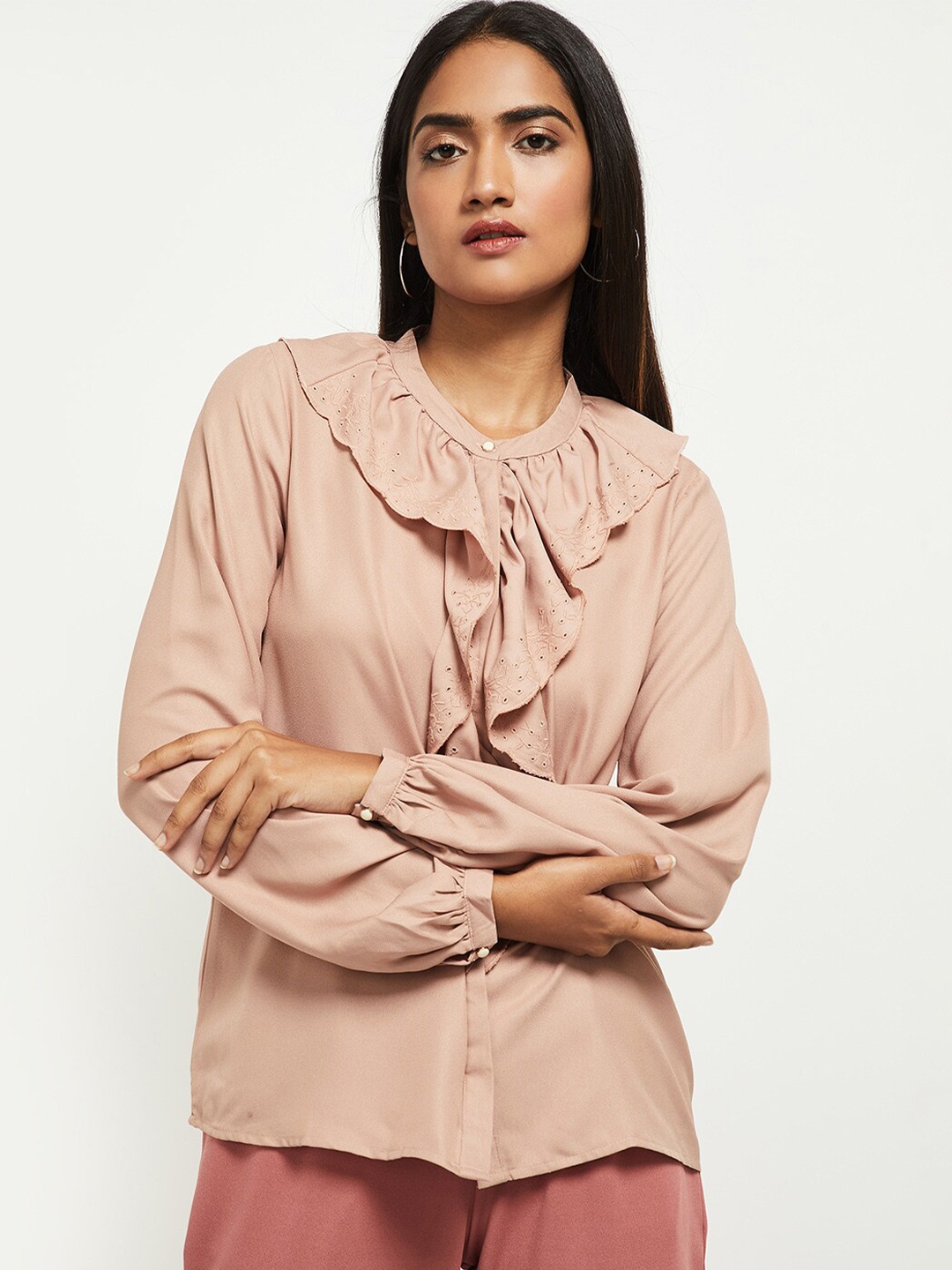 max Pink Tie-Up Neck Regular Top