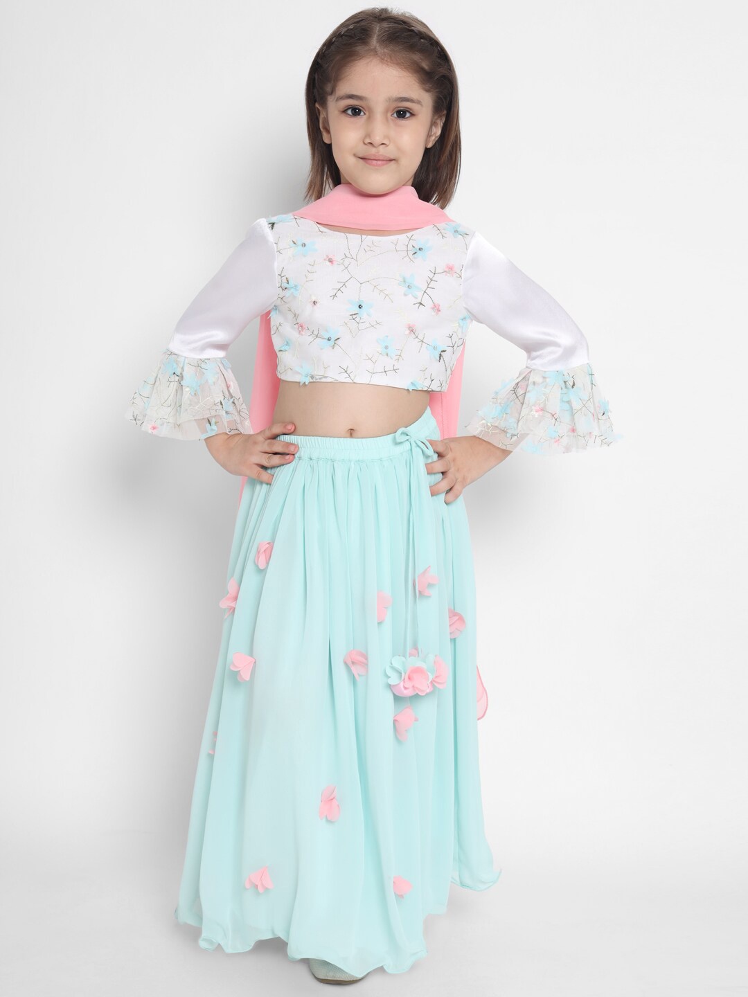 Nauti Nati Girls White & Turquoise Blue Embroidered Ready to Wear Lehenga & Blouse With Dupatta
Nauti Nati Girls White & Turquoise Blue Embroidered Ready to Wear Lehenga & Blouse With Dupatta