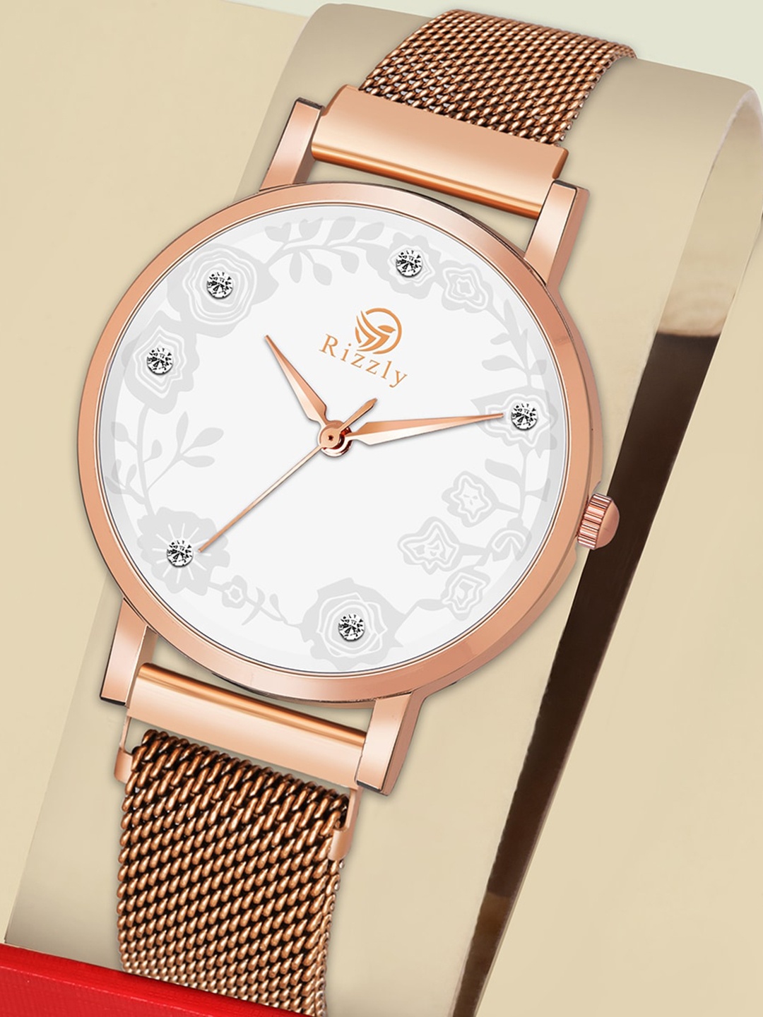 Rizzly Women White Brass Embellished Dial & Stainless Steel Straps Analogue Watch RZ-147
Rizzly Women White Brass Embellished Dial & Stainless Steel Straps Analogue Watch RZ-147