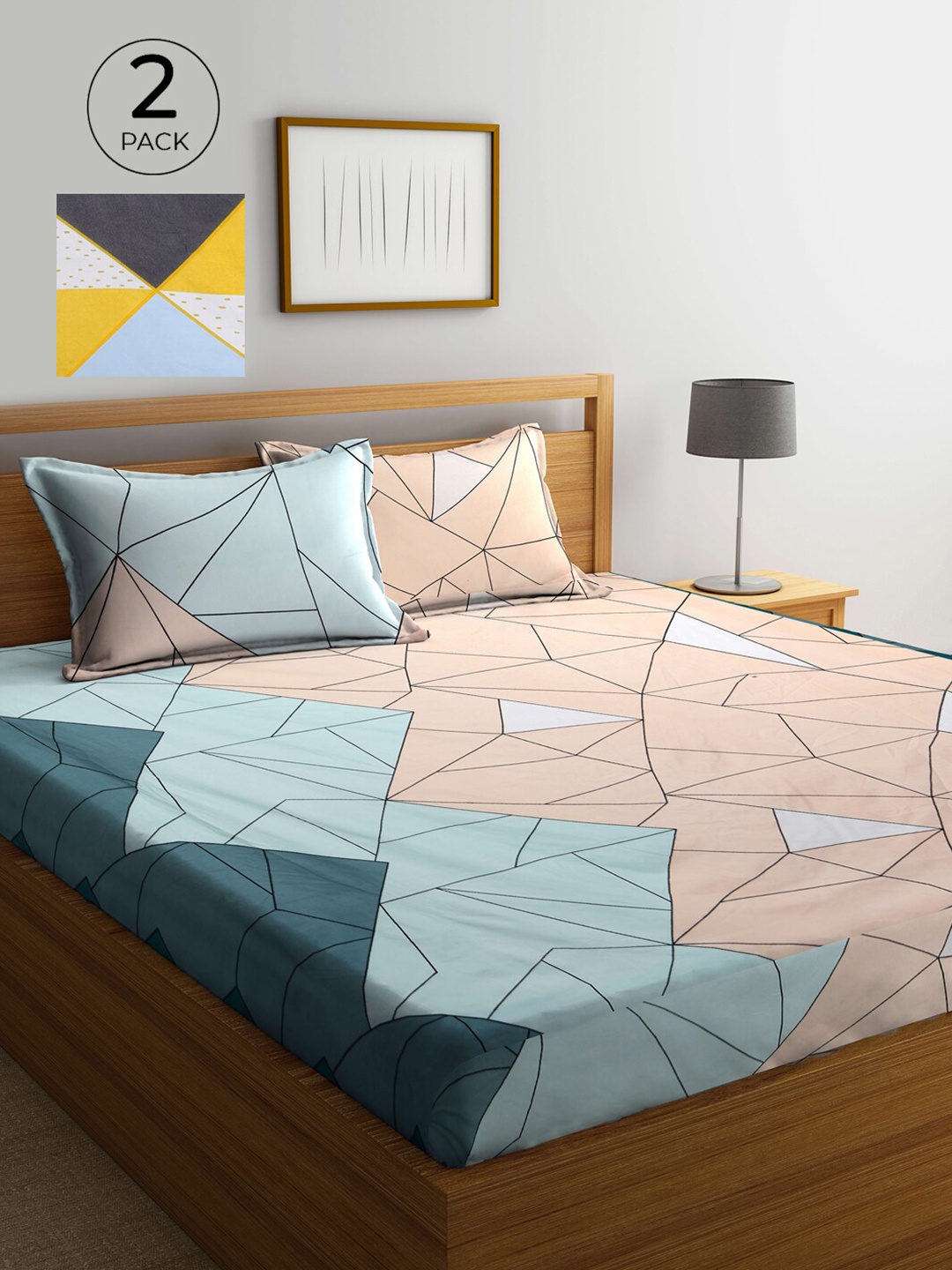KLOTTHE Multicoloured Geometric Printed 210 TC 2 King Bedsheet with 4 Pillow Covers, Multi
KLOTTHE Multicoloured Geometric Printed 210 TC 2 King Bedsheet with 4 Pillow Covers, Multi