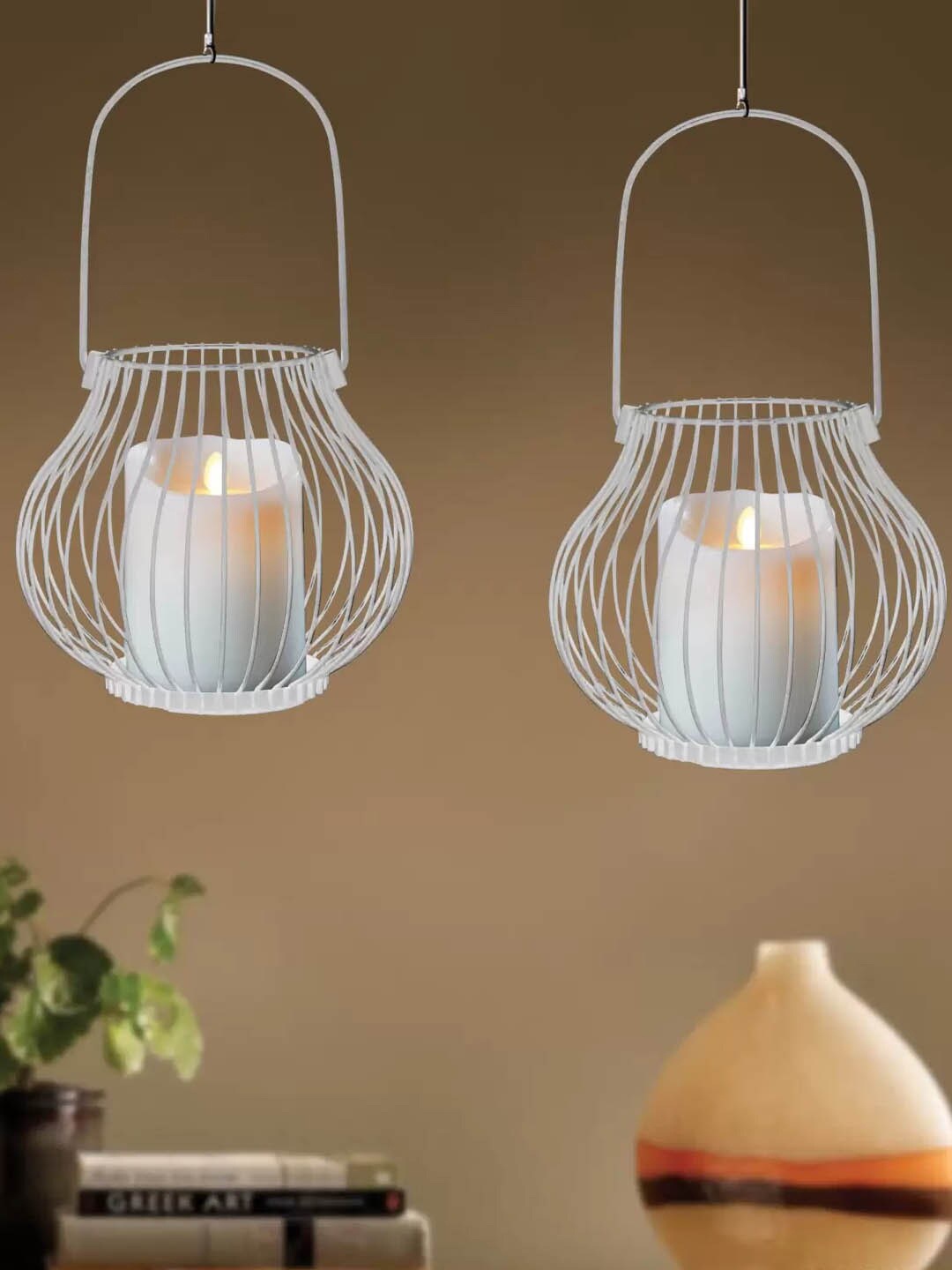 TIED RIBBONS Set of 2 Decoartive Hanging Lanterns Tealight Candle Holder with LED Candle, White
TIED RIBBONS Set of 2 Decoartive Hanging Lanterns Tealight Candle Holder with LED Candle, White
