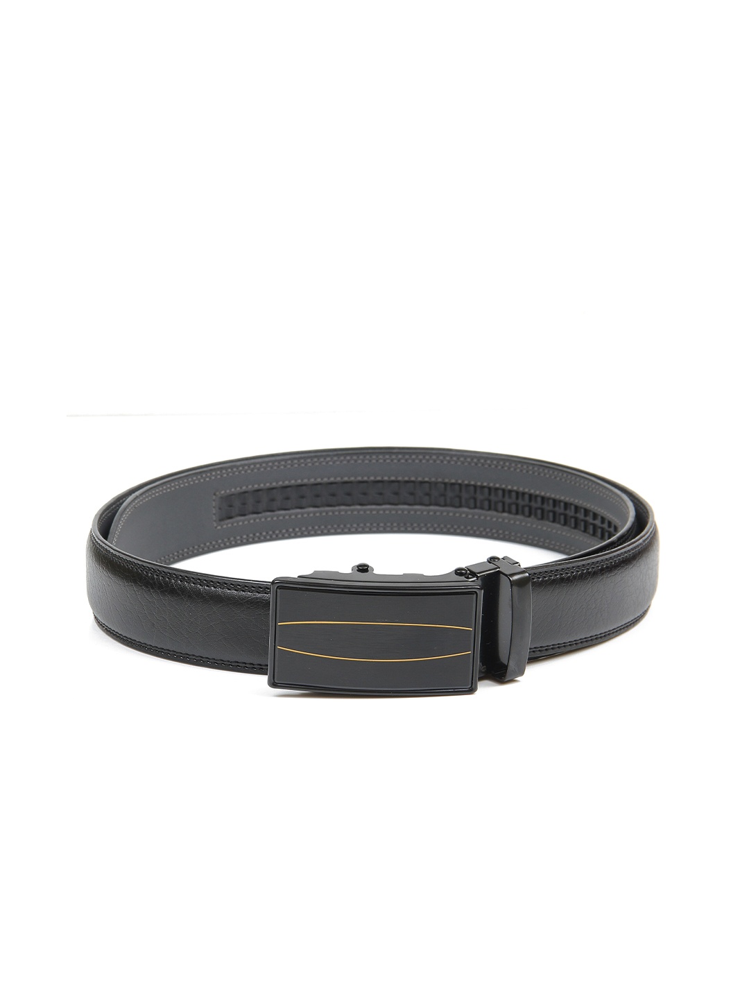 Calvadoss Men Black Textured No Holes Belt