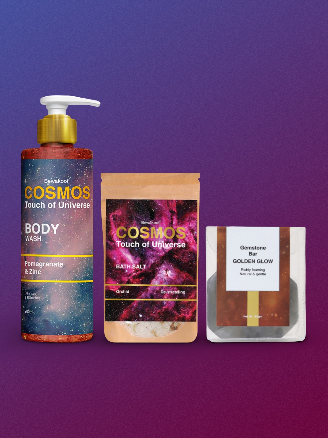 BEWAKOOF COSMOS 3 Pcs Gemstone Bath Bar With Pomegranate Zinc Body Wash & Orchid Bath Salt, Na
BEWAKOOF COSMOS 3 Pcs Gemstone Bath Bar With Pomegranate Zinc Body Wash & Orchid Bath Salt, Na
