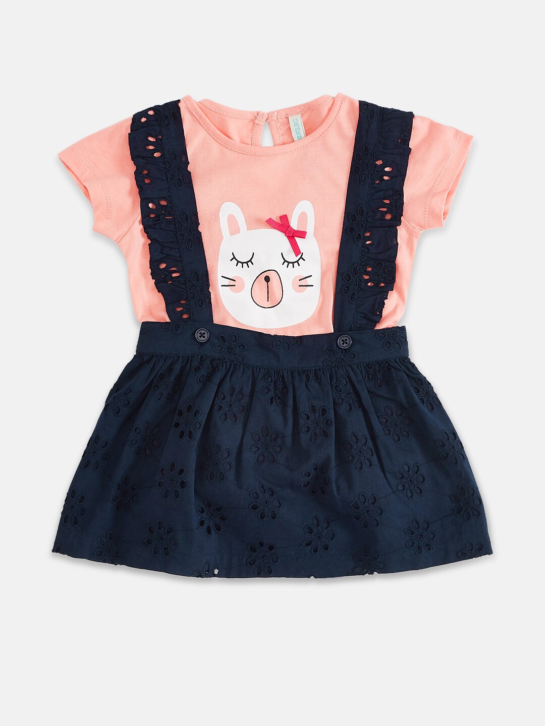 Pantaloons Baby Infant Girls Peach & Navy Blue Printed Pure Cotton T-shirt with Skirt
Pantaloons Baby Infant Girls Peach & Navy Blue Printed Pure Cotton T-shirt with Skirt