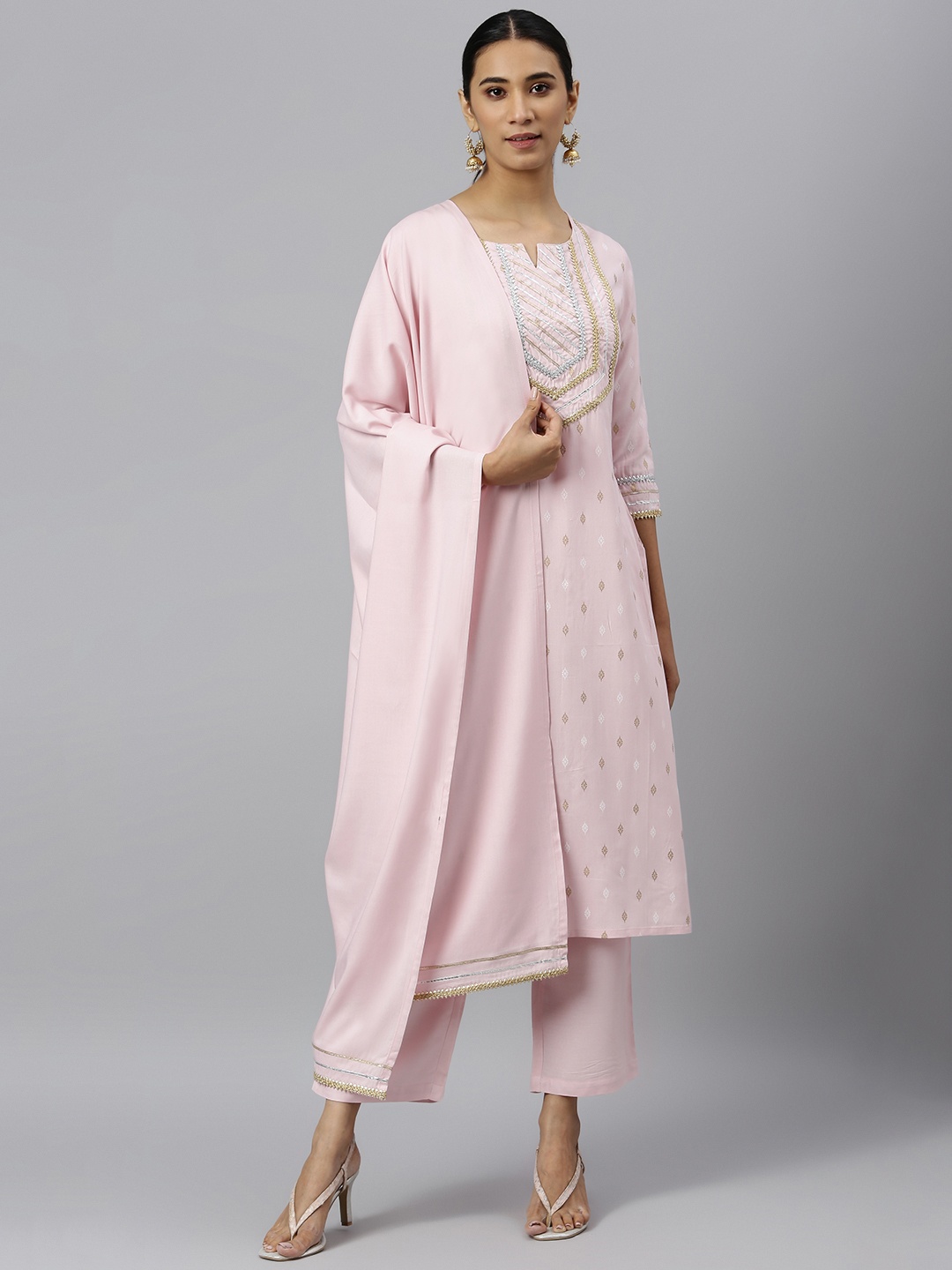Khushal K Women Pink Ethnic Motifs Printed Regular Gotta Patti Kurta with Palazzos & With Dupatta
Khushal K Women Pink Ethnic Motifs Printed Regular Gotta Patti Kurta with Palazzos & With Dupatta
