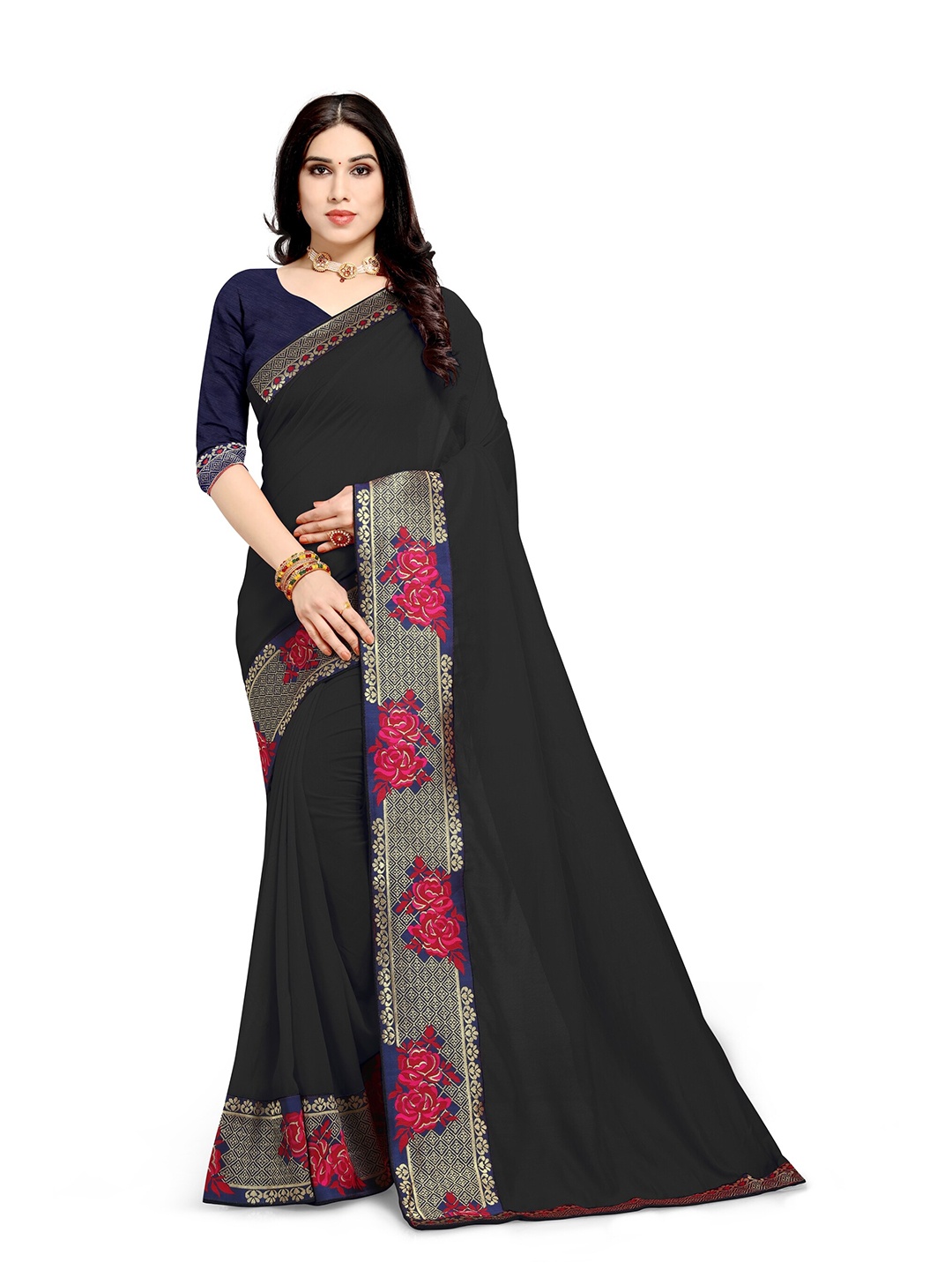 MIRCHI FASHION Black & Blue Saree