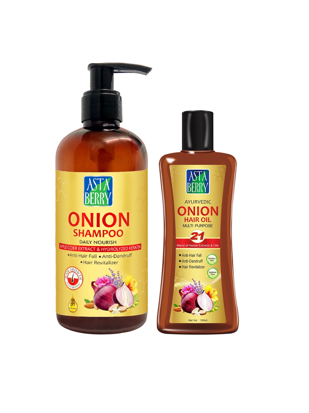 Astaberry Pack Of 2 Onion Shampoo & Hair Oil, Brown