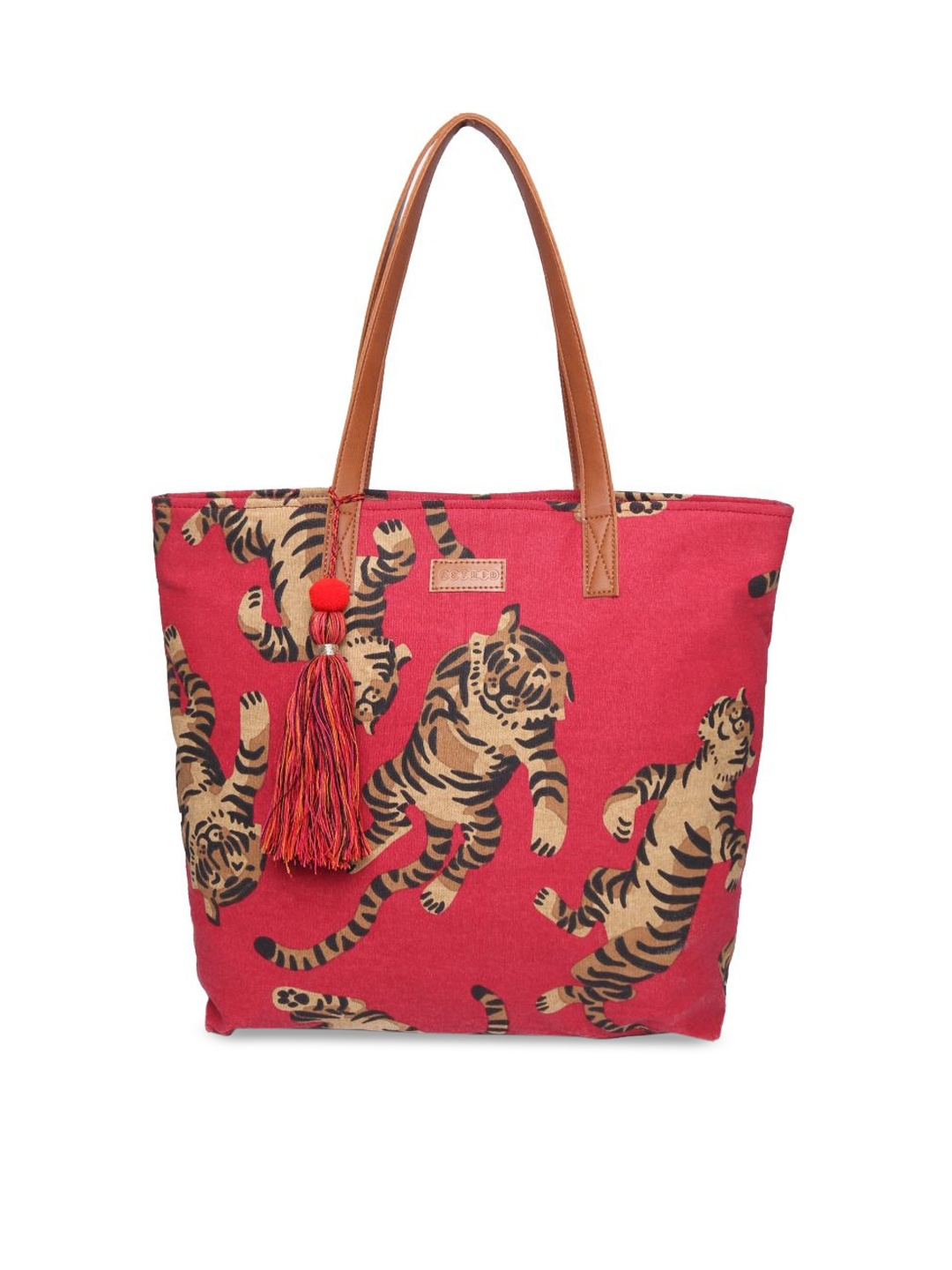 ASTRID Red & Beige Printed Shopper Tote Bag