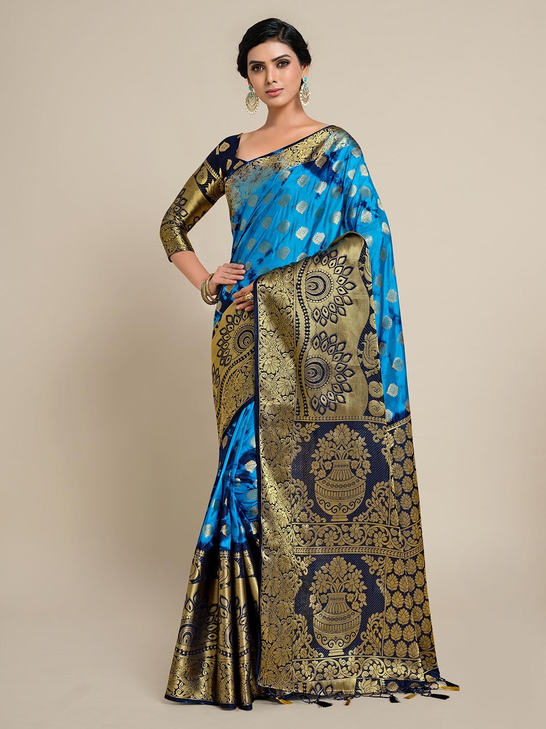 MIMOSA Turquoise Blue & Gold-Toned Ethnic Motifs Zari Art Silk Banarasi Saree
MIMOSA Turquoise Blue & Gold-Toned Ethnic Motifs Zari Art Silk Banarasi Saree
