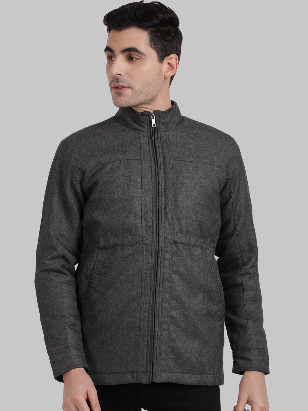 ColorPlus Men Grey Solid Padded Jacket
