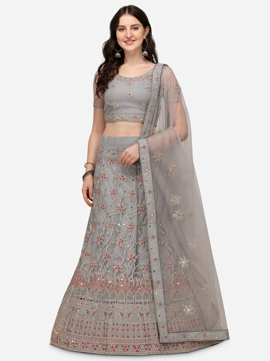 VRSALES Grey & Peach-Coloured Embellished Semi-Stitched Lehenga & Blouse With Dupatta
VRSALES Grey & Peach-Coloured Embellished Semi-Stitched Lehenga & Blouse With Dupatta