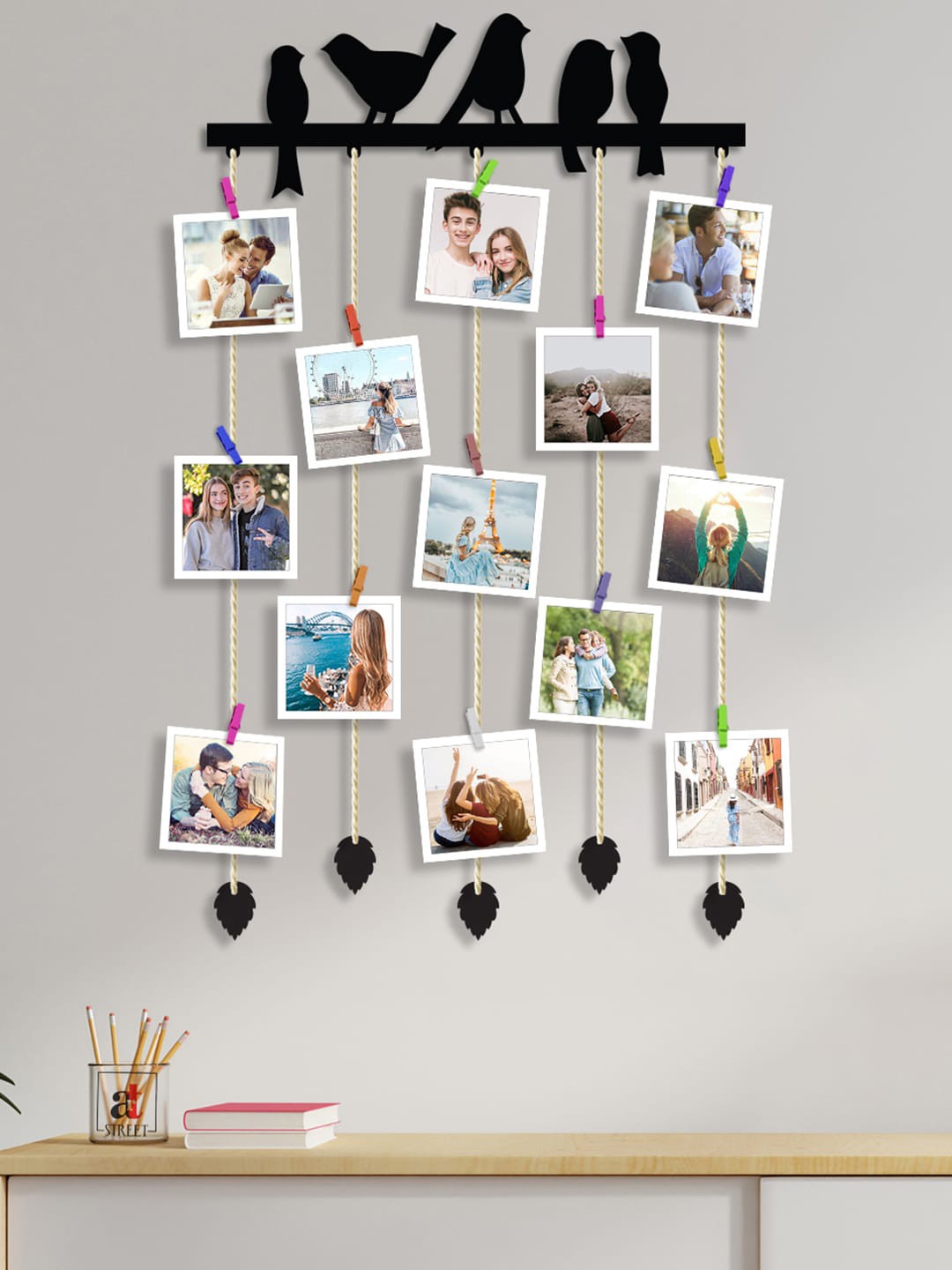 Art Street Birds Design MDF Plaque Clip Photo Collage Frame with Wooden Clips, Black
Art Street Birds Design MDF Plaque Clip Photo Collage Frame with Wooden Clips, Black