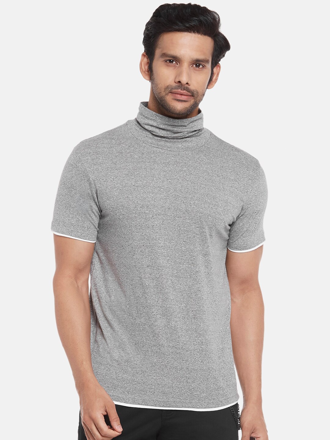 People Men Grey High Neck T-shirt