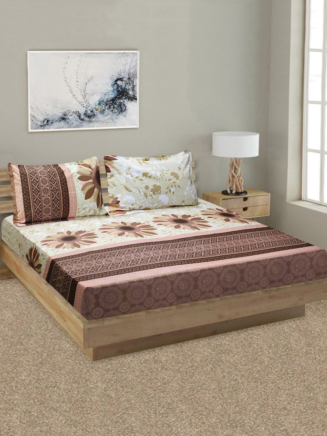 Aura Brown & Pink Floral 144 TC King Pure Cotton Bedsheet with 2 Pillow Covers
Aura Brown & Pink Floral 144 TC King Pure Cotton Bedsheet with 2 Pillow Covers