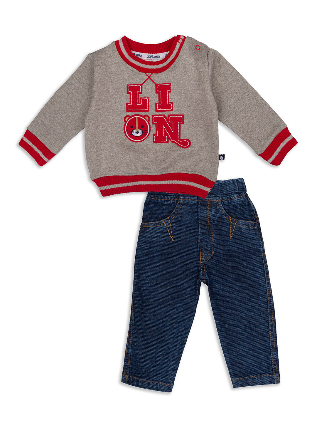 Little Folks Unisex Kids Grey & Navy Blue Printed Pure Cotton T-shirt with Trousers
Little Folks Unisex Kids Grey & Navy Blue Printed Pure Cotton T-shirt with Trousers