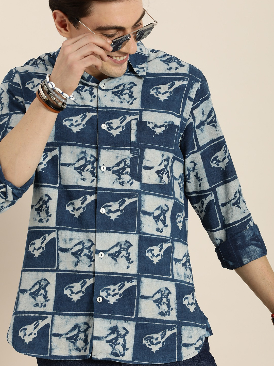 Taavi Men Navy Blue & White Indigo Hand Block Print Cotton Cyanotype Sustainable Shirt
Taavi Men Navy Blue & White Indigo Hand Block Print Cotton Cyanotype Sustainable Shirt