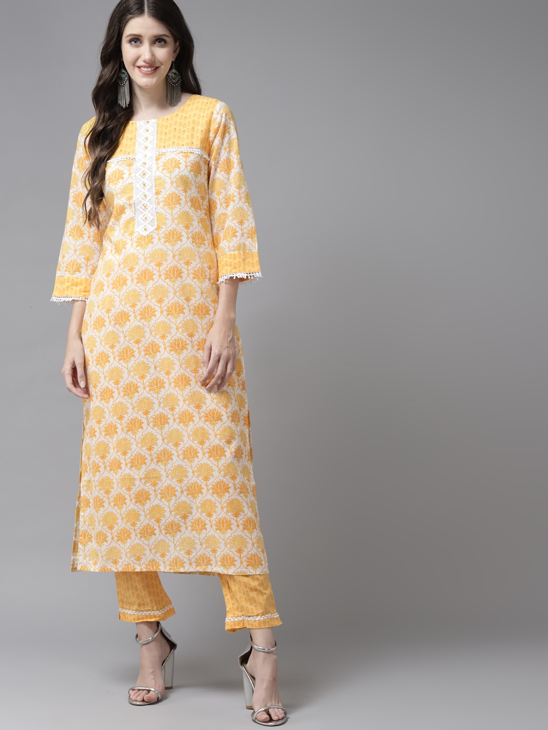 Amirah s Women Yellow Floral Printed Regular Sequinned Pure Cotton Kurta with Trousers
Amirah s Women Yellow Floral Printed Regular Sequinned Pure Cotton Kurta with Trousers
