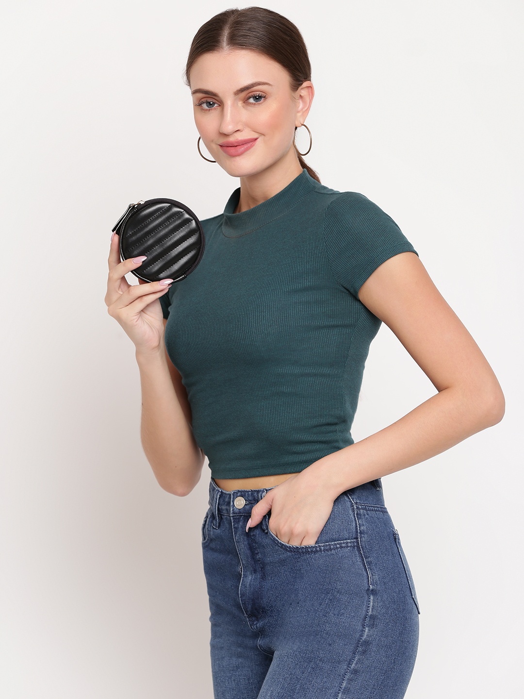 KLEIO Quilted Round Coin Pouch, Black