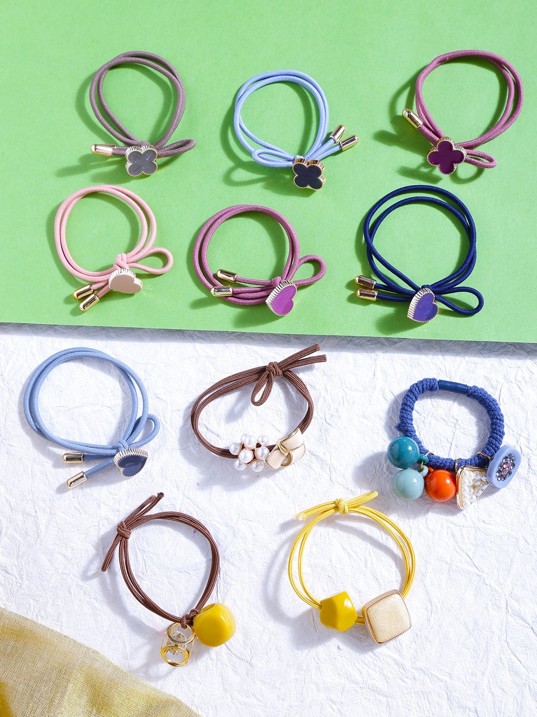 Yellow Chimes Women Assorted Beaded Ponytail Holders