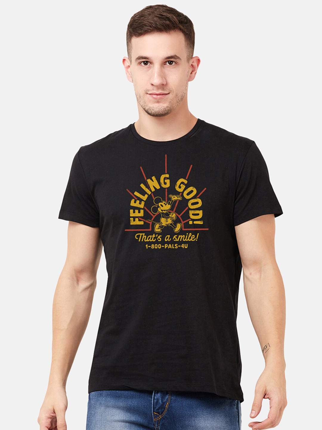 Free Authority Mickey & Friends Men Black Printed T-shirt