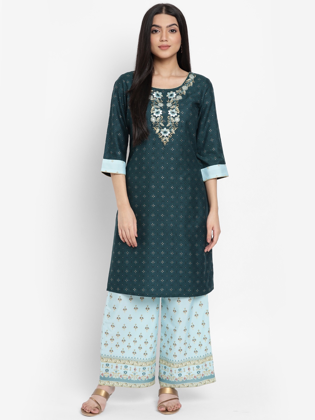AURELIA - The Aure Collection Women Green & Blue Ethnic Motifs Embroidered Regular Kurta with Palazzos
AURELIA - The Aure Collection Women Green & Blue Ethnic Motifs Embroidered Regular Kurta with Palazzos