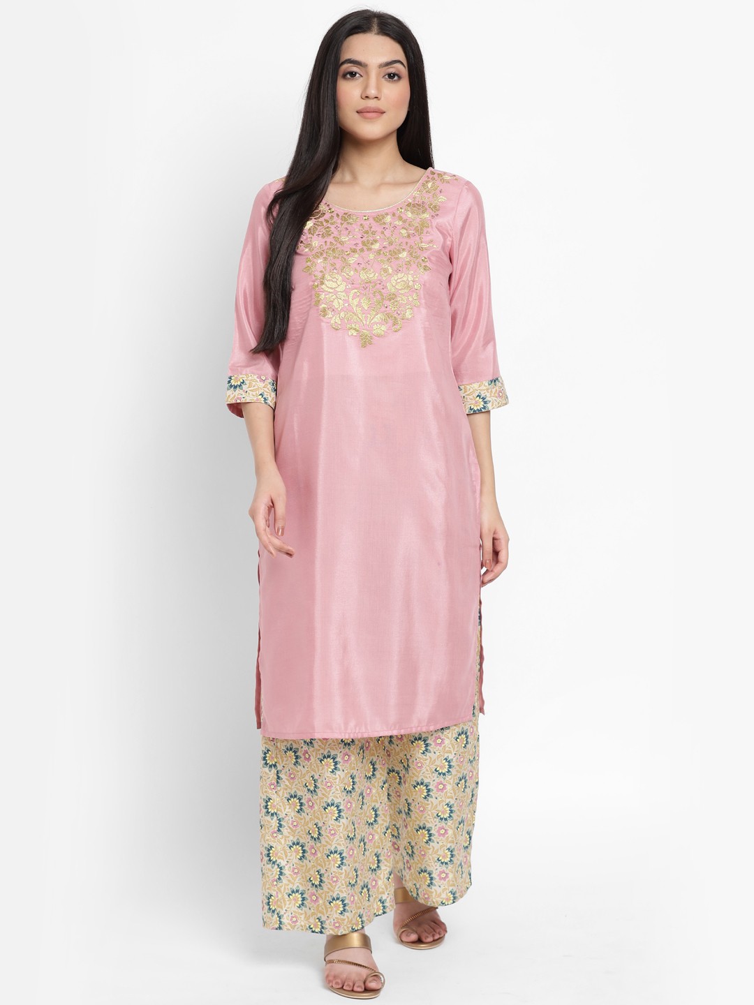 AURELIA - The Aure Collection Women Pink & Beige Yoke Design Straight Kurta with Palazzos
AURELIA - The Aure Collection Women Pink & Beige Yoke Design Straight Kurta with Palazzos