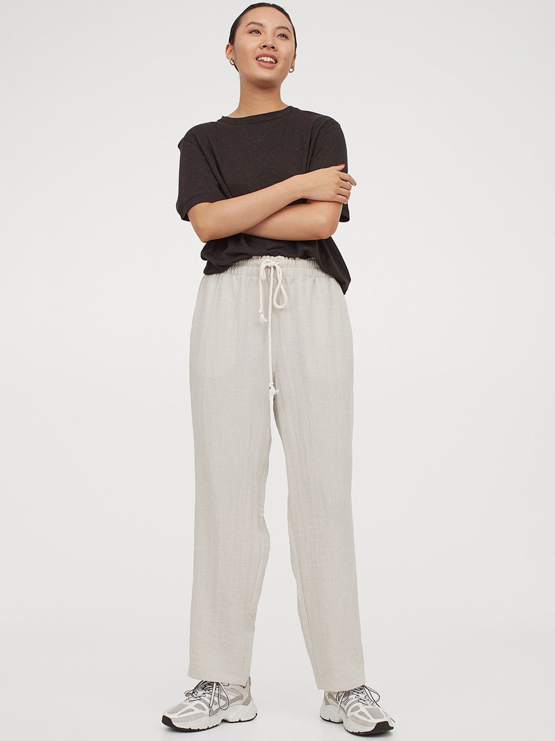 H&M Women Grey Pull-On Viscose-Blend Trousers