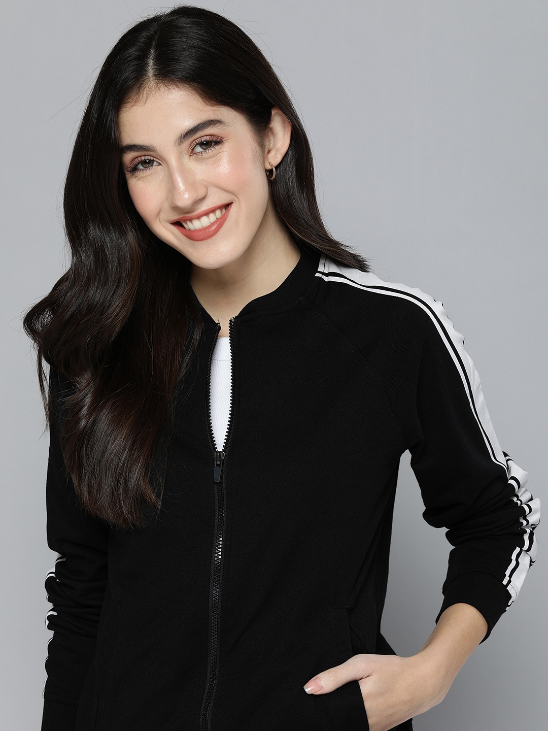 Mast & Harbour Women Open-Front Pure Cotton Sweatshirt with Contrast Sleeves, Black
Mast & Harbour Women Open-Front Pure Cotton Sweatshirt with Contrast Sleeves, Black