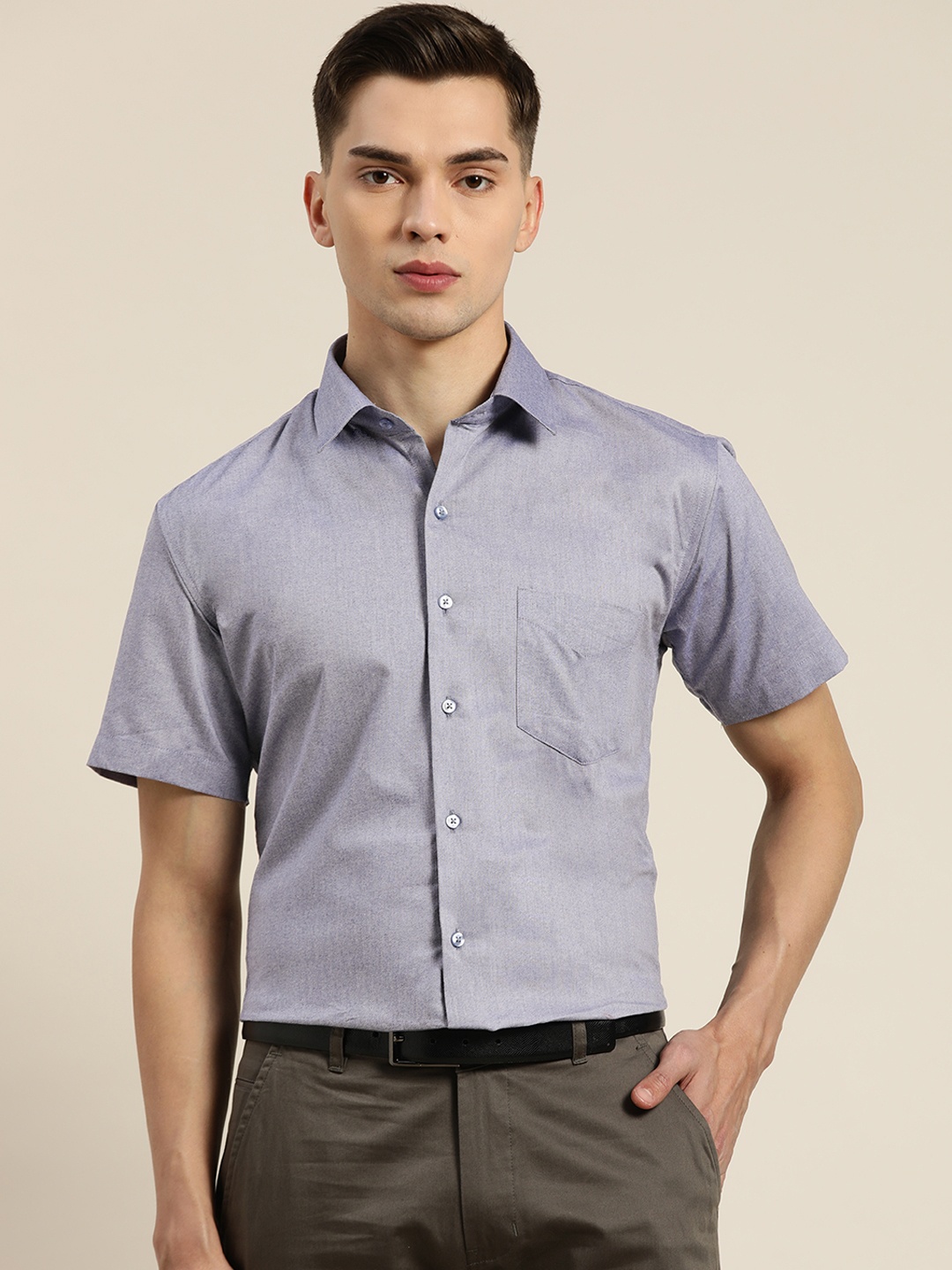 Hancock Men Navy Blue Slim Fit Formal Shirt