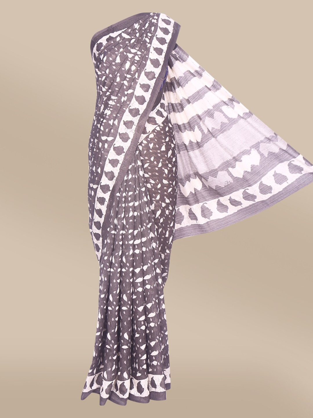 The Chennai Silks Charcoal & White Pure Cotton Chanderi Saree