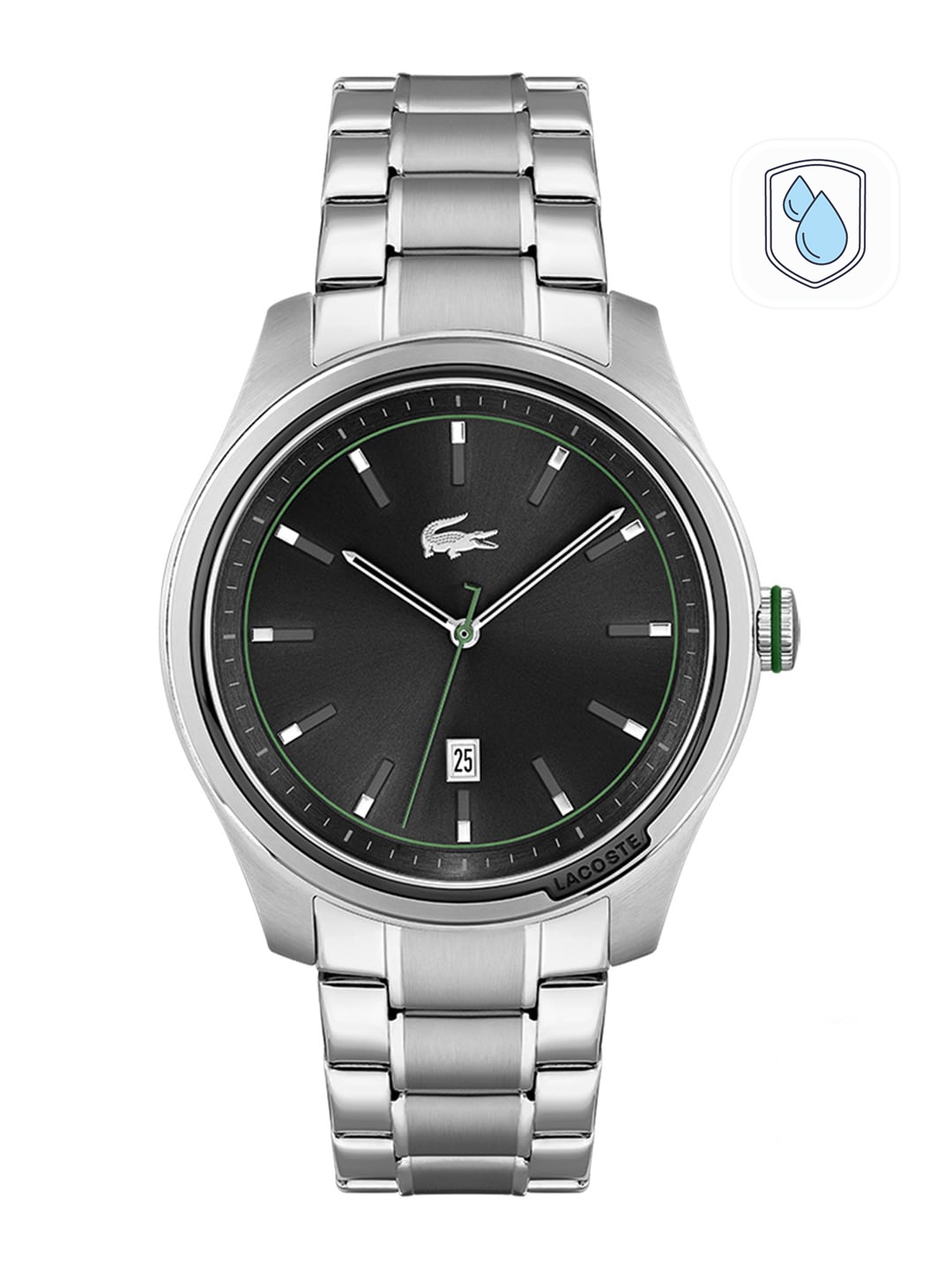 Lacoste Men Black Brass Dial & Silver Toned Stainless Steel Bracelet Style Straps Analogue Watch
Lacoste Men Black Brass Dial & Silver Toned Stainless Steel Bracelet Style Straps Analogue Watch