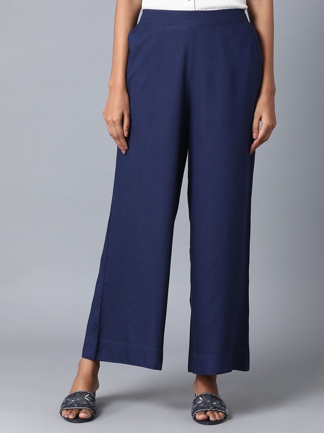 elleven Women Navy Blue Palazzos
