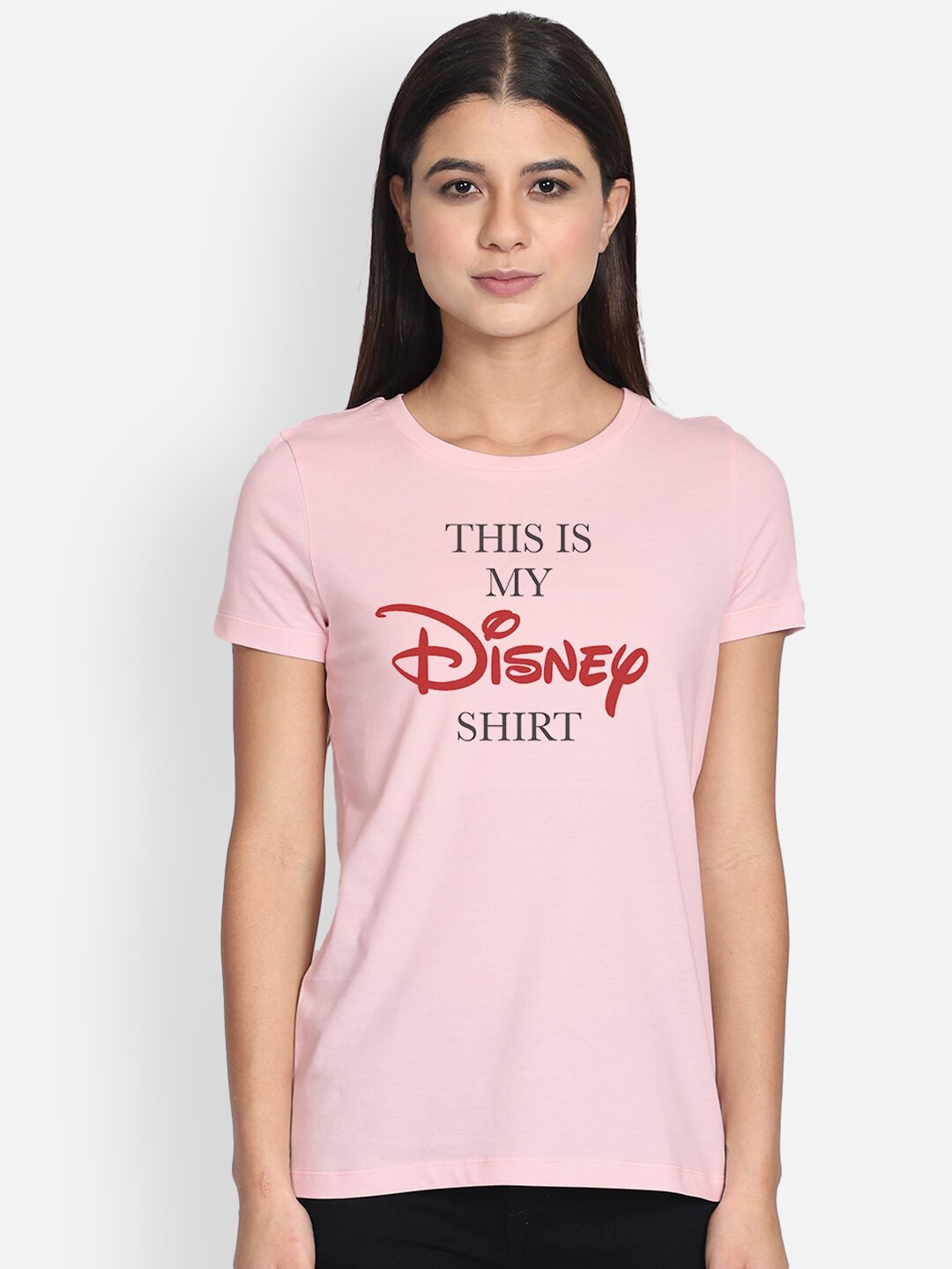 Free Authority Women Pink Mickey & Friends Printed T-shirt