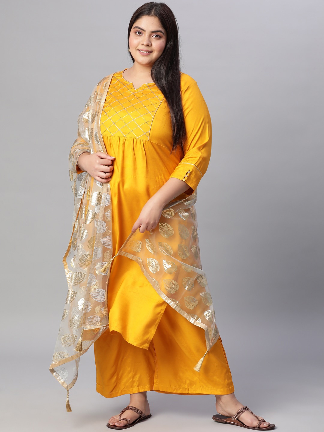 Jaipur Kurti Women Mustard Yellow Ethnic Motifs Yoke Design Regular Kurta with Palazzos & With Dupatta
Jaipur Kurti Women Mustard Yellow Ethnic Motifs Yoke Design Regular Kurta with Palazzos & With Dupatta