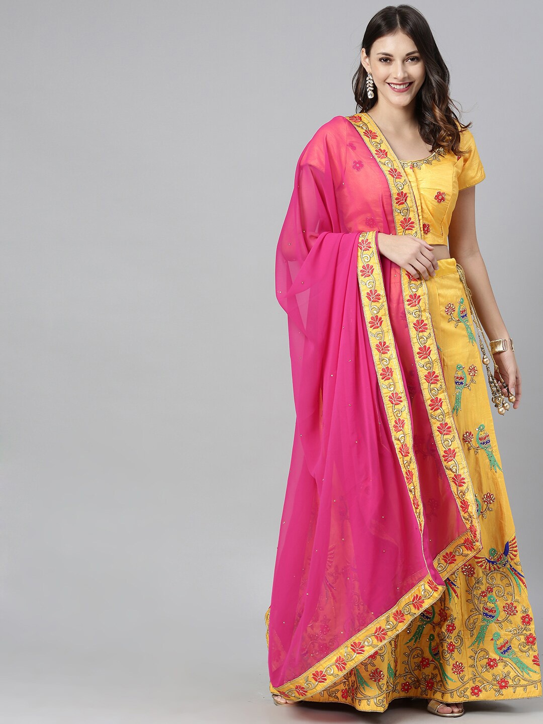 The Chennai Silks Women Yellow & Pink Embroidered Ready To Wear Lehenga Choli with Dupatta
The Chennai Silks Women Yellow & Pink Embroidered Ready To Wear Lehenga Choli with Dupatta