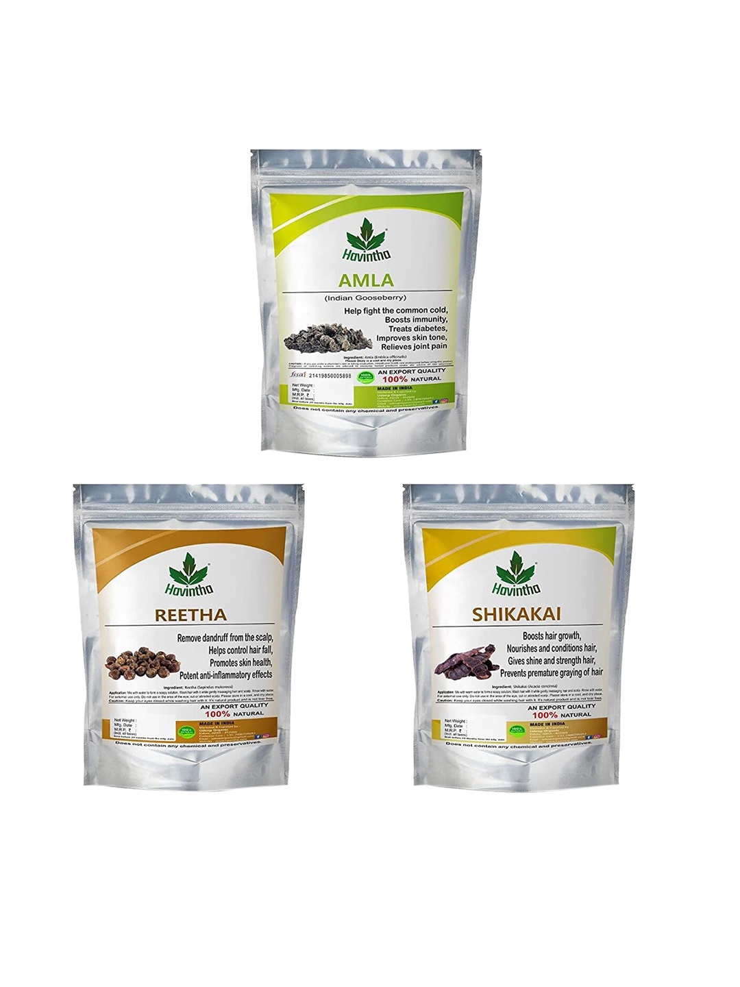 Havintha Natural Combo Pack Of 3 Amla Reetha Shikakai Raw form for Hair - Each 227 Gm, Green
Havintha Natural Combo Pack Of 3 Amla Reetha Shikakai Raw form for Hair - Each 227 Gm, Green