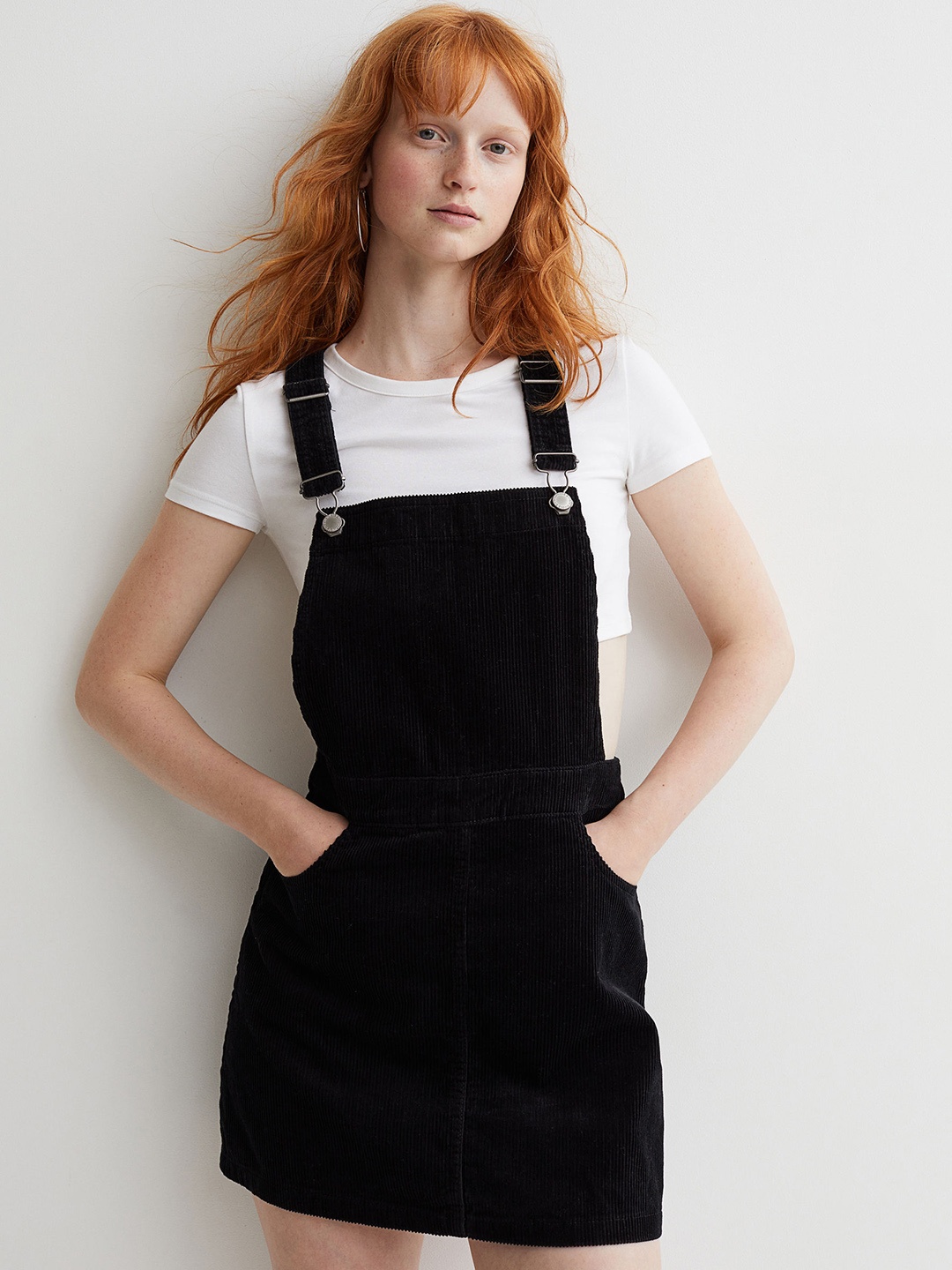 H&M Woman Black Corduroy dungaree dress