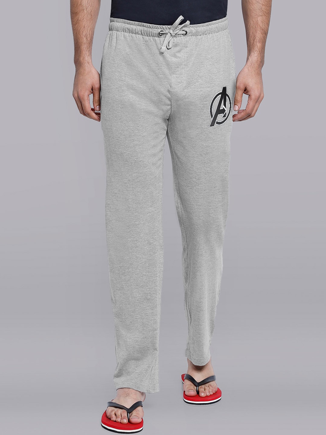 Free Authority Men Grey Melange Avengers Print Lounge Pants