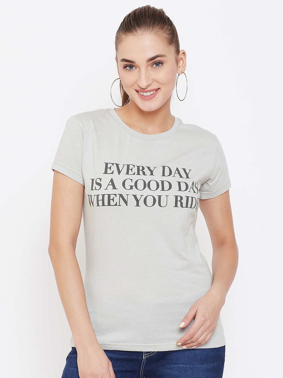 JUMP USA Women Grey & Black Printed T-shirt